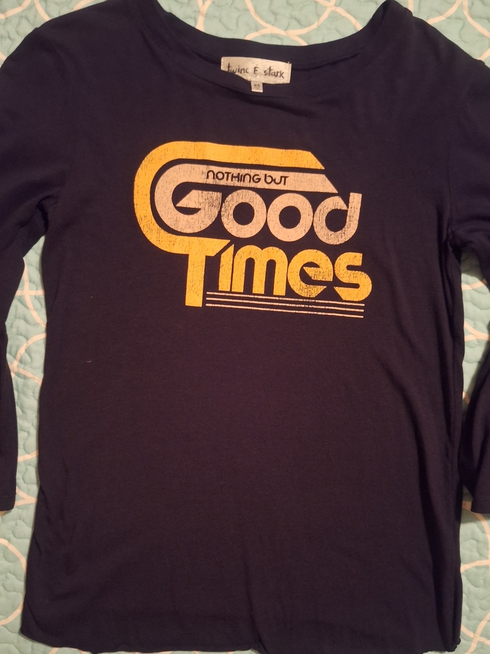 Buckle Navy Long Sleeve Tee with Yellow "Good Times" Graphic
